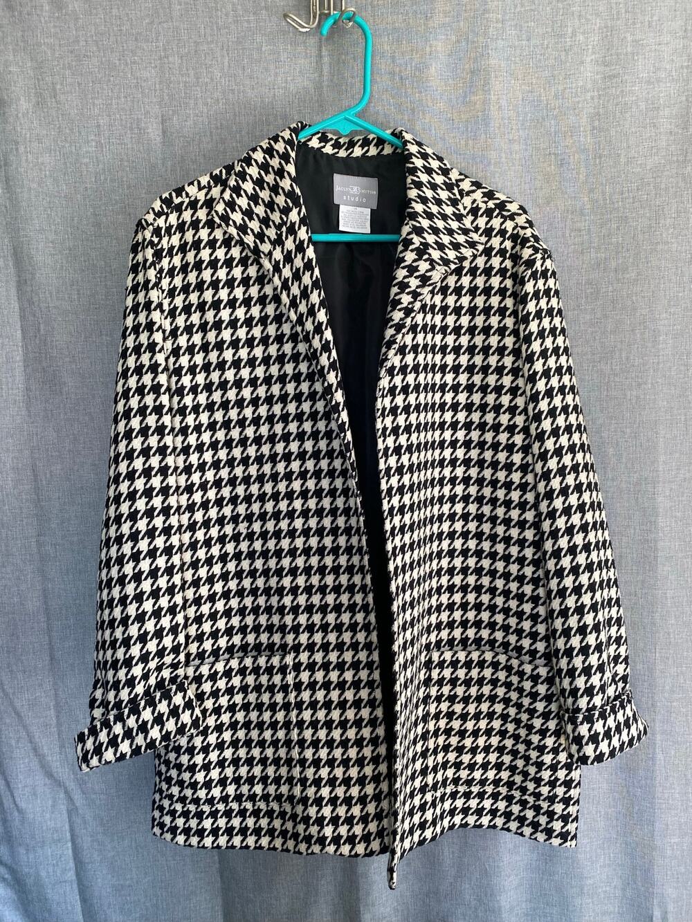 Jaclyn Smith Studio Womens Size 14 Wool Blend Jacket Blazer Coat Black White